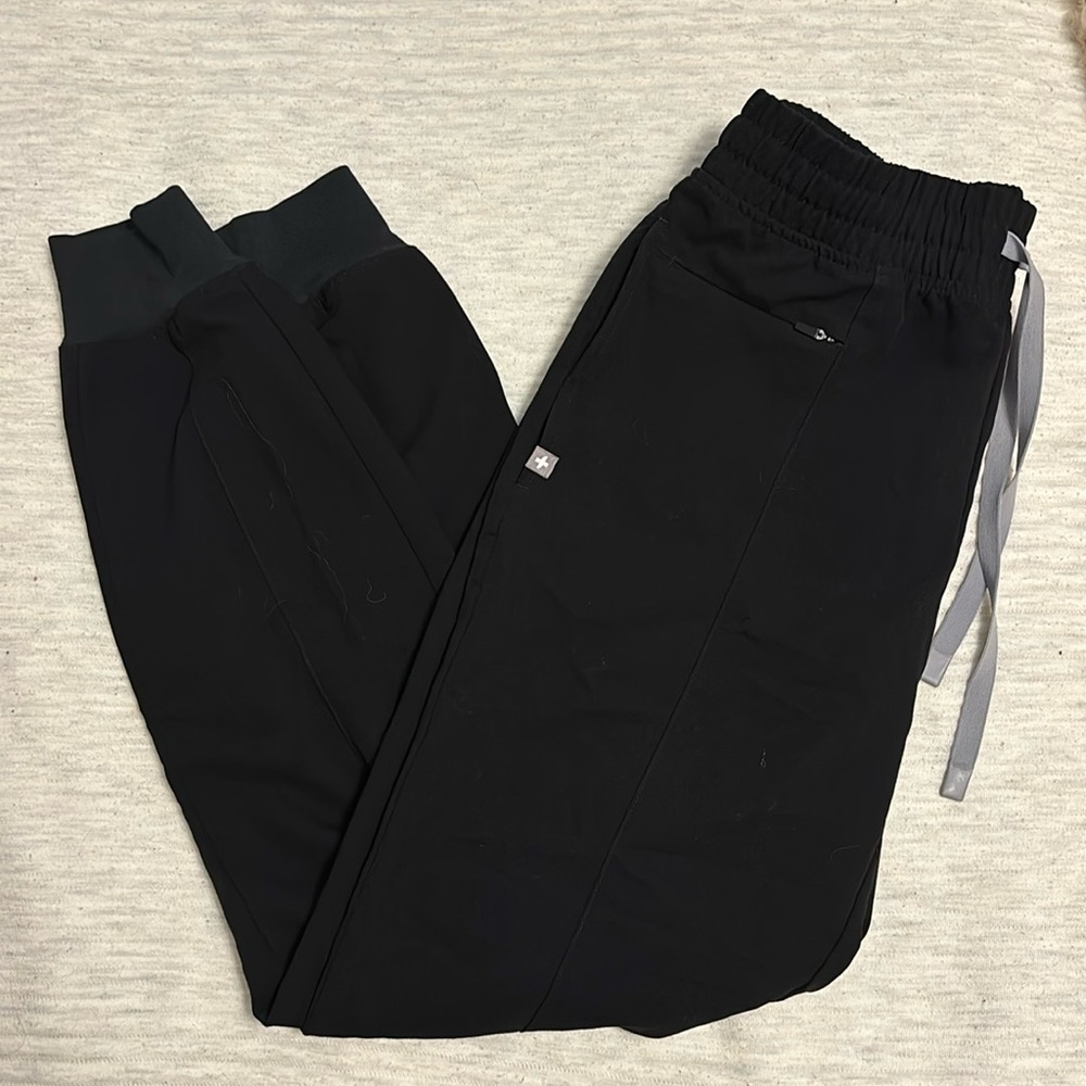 Figs Black scrub Pants with Gray Drawstrings